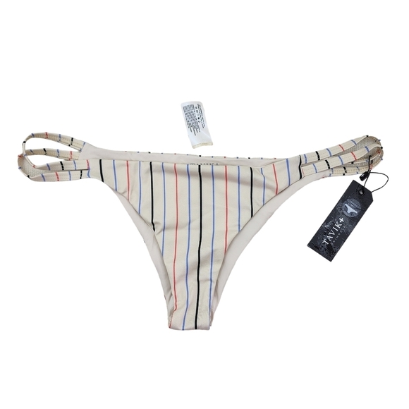 Tavik Women's Horizon Stripe Tapioca Vine Swim Bikini Bottom - L - Picture 2 of 8